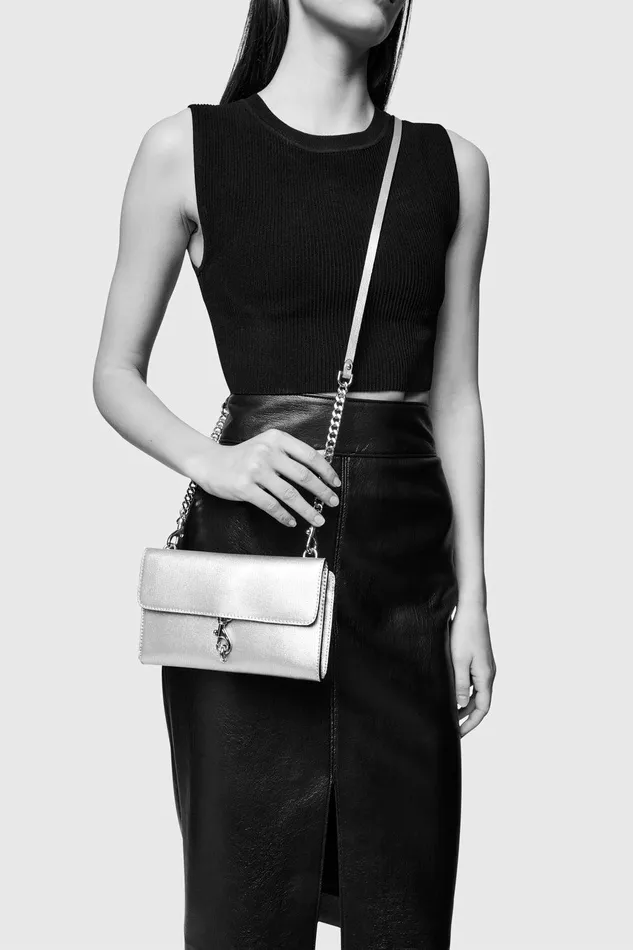 Rebecca Minkoff Megan Wallet On Chain Silver Women Wallets