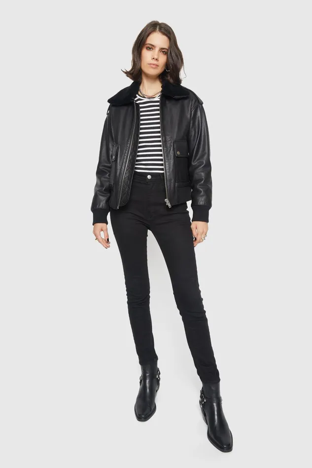 Rebecca Minkoff Orly Aviator Jacket Black Women Outerwear