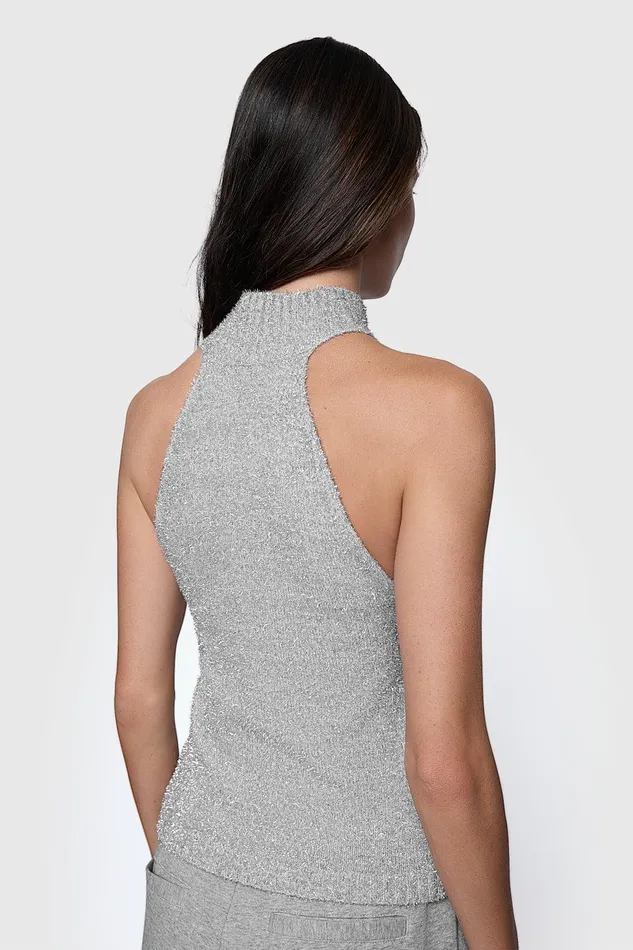 Rebecca Minkoff Sage Lurex Halter Silver Women Tops