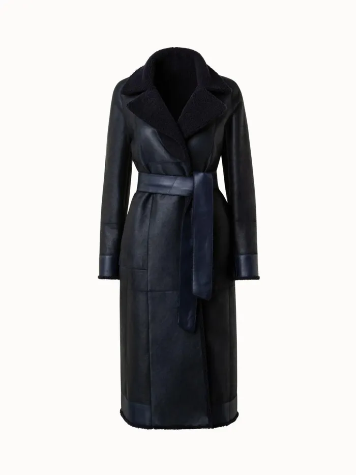 Reversible Shearling Coat Navy Women Akris Coats