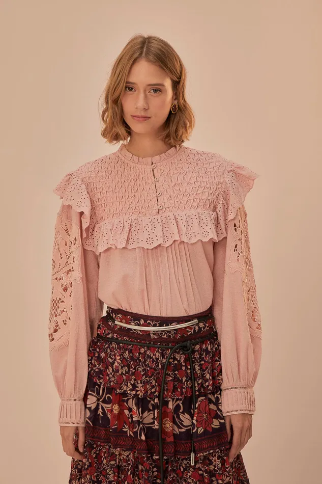 Rose Honeycomb Blouse Women Farm Rio Blouses