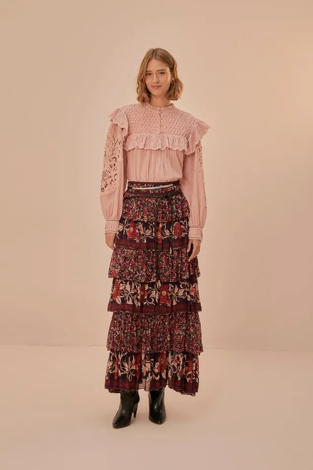 Rose Honeycomb Blouse Women Farm Rio Blouses