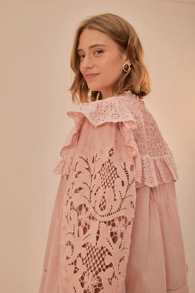 Rose Honeycomb Blouse Women Farm Rio Blouses