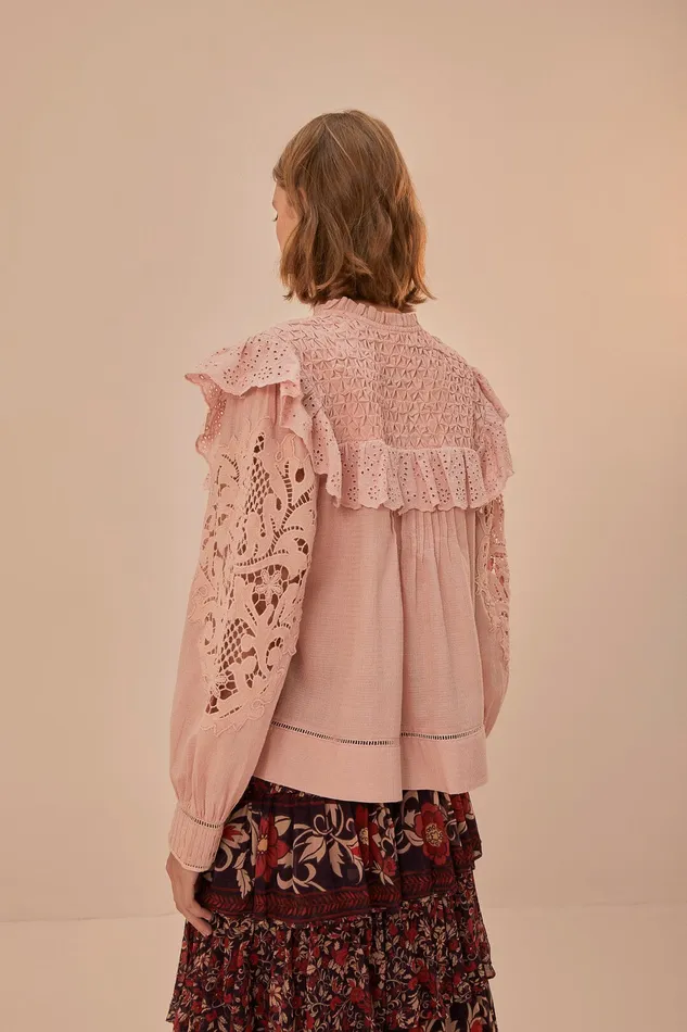 Rose Honeycomb Blouse Women Farm Rio Blouses