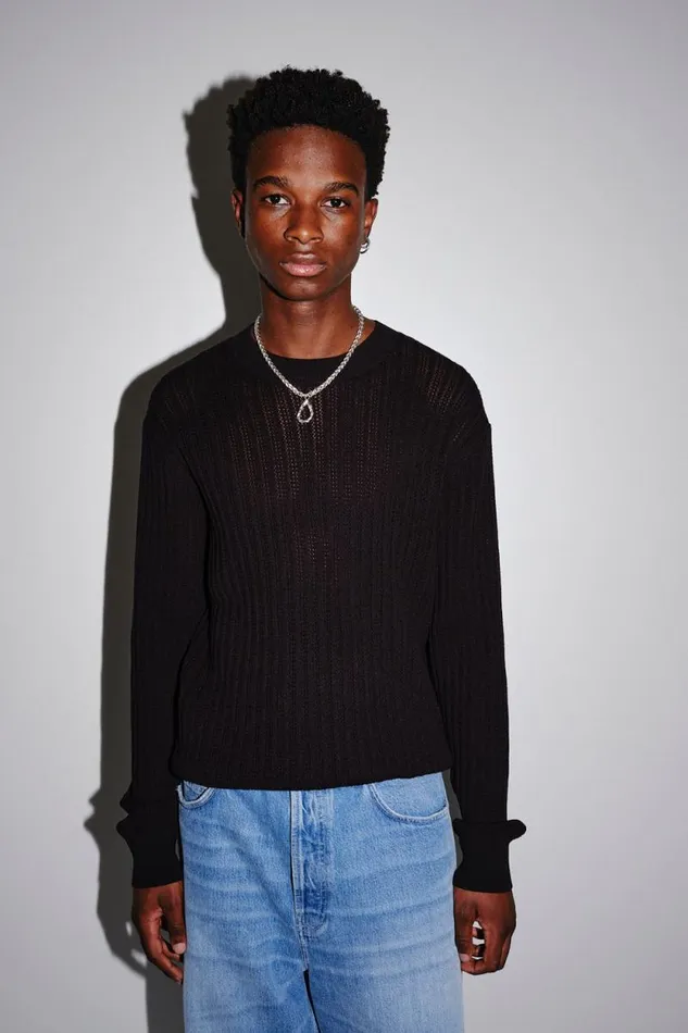 Ryder Pointelle 8211 Black Men Won Hundred Knitwear