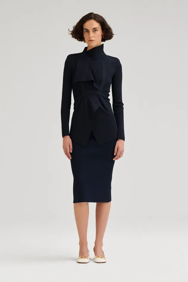 Scanlan Theodore CREPE KNIT DRAPE FRONT JACKET NAVY Women Jackets