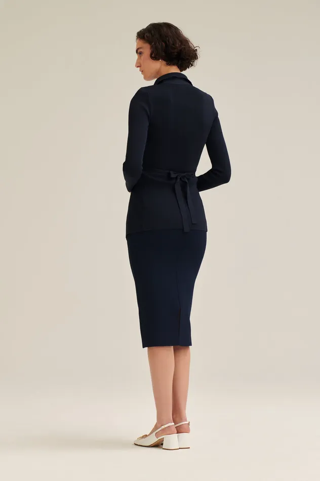 Scanlan Theodore CREPE KNIT DRAPE FRONT JACKET NAVY Women Jackets Scanlan Theodore CREPE KNIT DRAPE FRONT JACKET NAVY Women Jackets