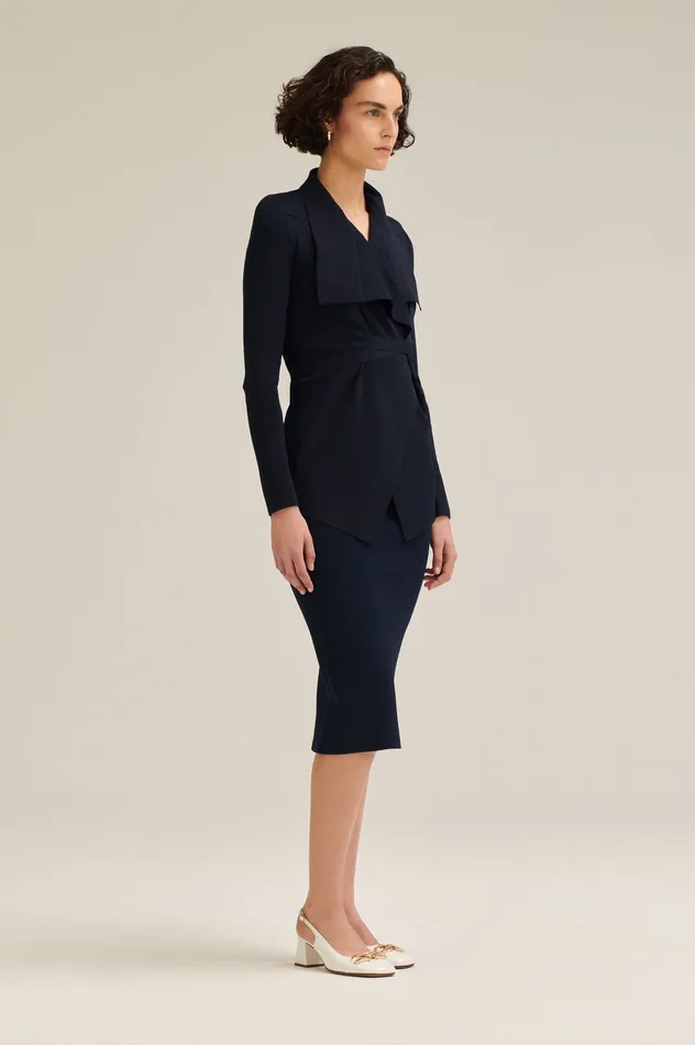 Scanlan Theodore CREPE KNIT DRAPE FRONT JACKET NAVY Women Jackets Scanlan Theodore CREPE KNIT DRAPE FRONT JACKET NAVY Women Jackets