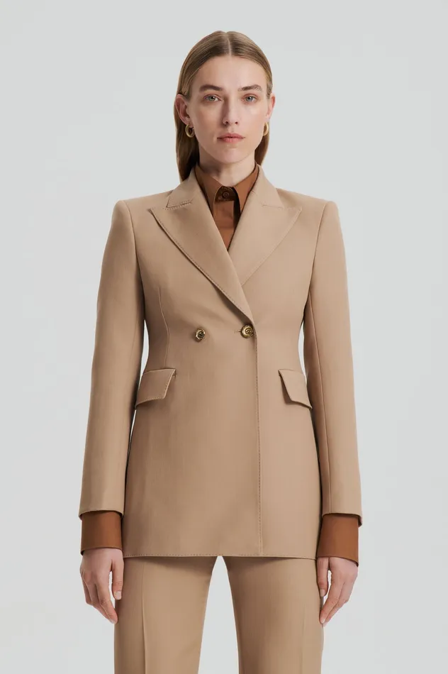 Scanlan Theodore Jackets Women WOOL BARATHEA TWO BUTTON JACKET CAMEL Scanlan Theodore Jackets Women WOOL BARATHEA TWO BUTTON JACKET CAMEL