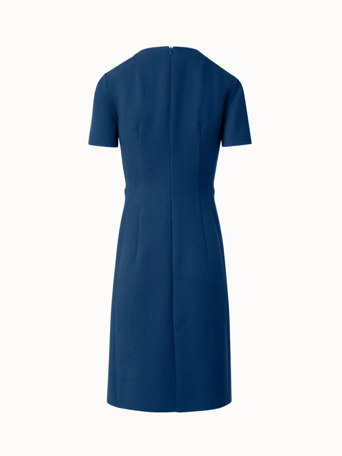 Sheath Dress With Short Sleeves In Wool Crpe DoubleFace Navy Denim Women Akris Dresses
