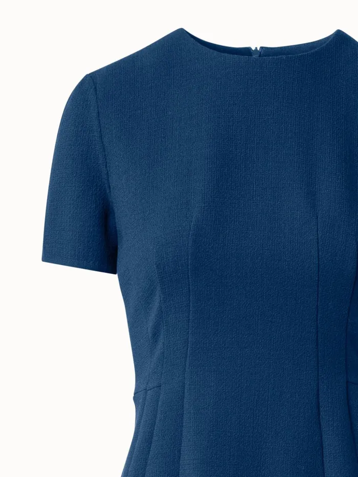 Sheath Dress With Short Sleeves In Wool Crpe DoubleFace Navy Denim Women Akris Dresses