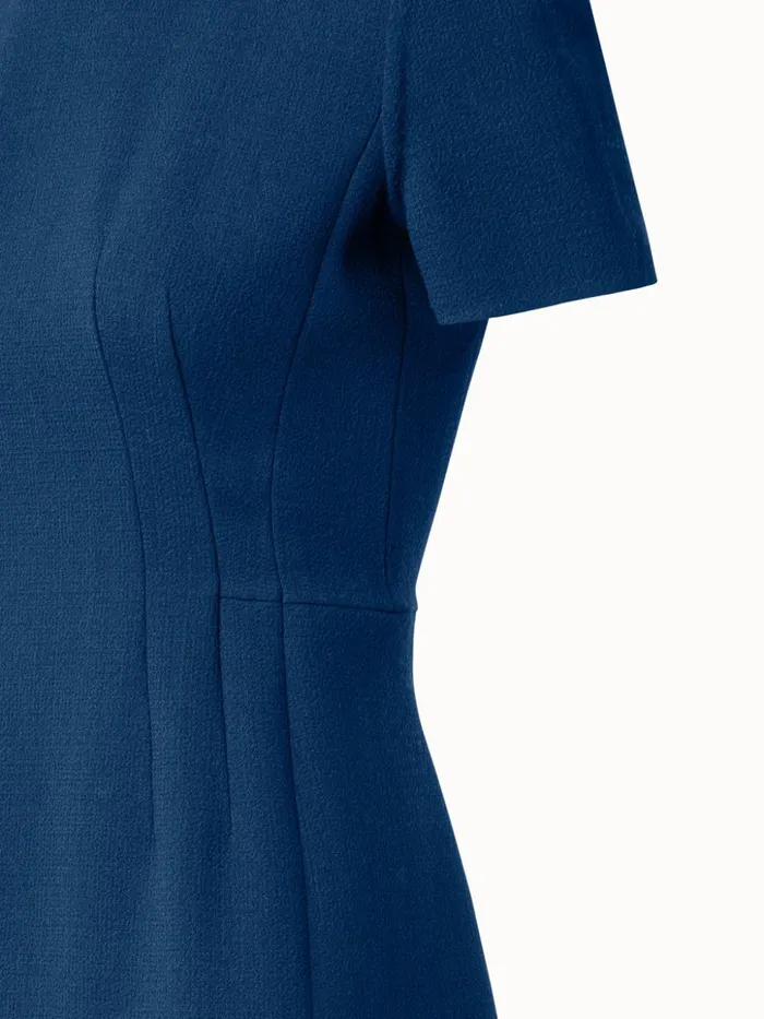 Sheath Dress With Short Sleeves In Wool Crpe DoubleFace Navy Denim Women Akris Dresses