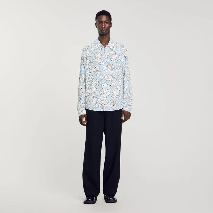 Shirts Men SANDRO Camellia Motif Shirt Sky Blue