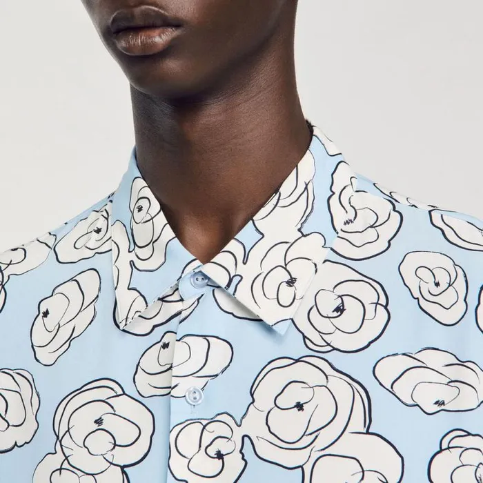 Shirts Men SANDRO Camellia Motif Shirt Sky Blue