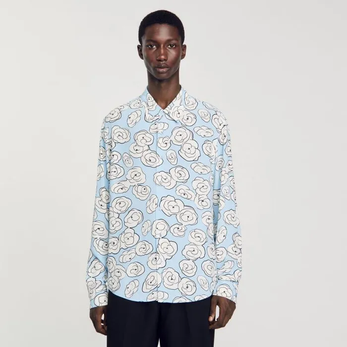 Shirts Men SANDRO Camellia Motif Shirt Sky Blue