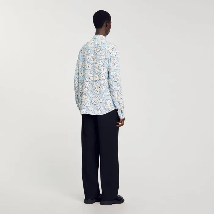 Shirts Men SANDRO Camellia Motif Shirt Sky Blue
