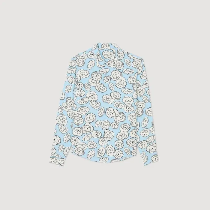 Shirts Men SANDRO Camellia Motif Shirt Sky Blue