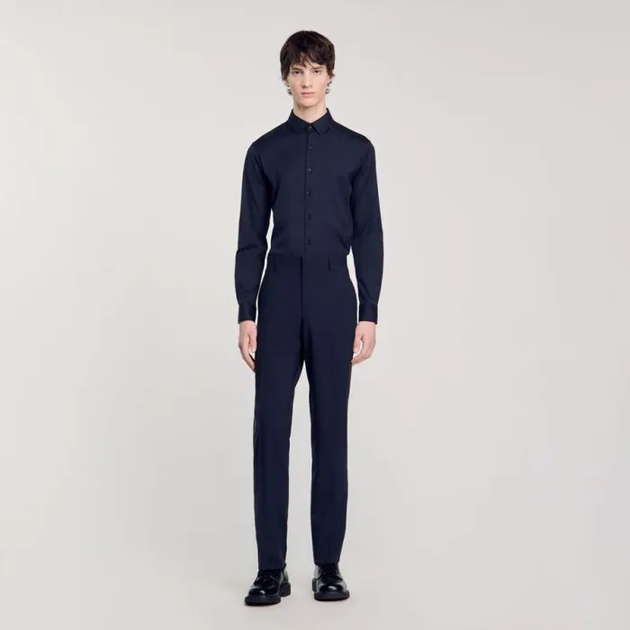 Shirts Men SANDRO Fitted Stretch Cotton Shirt Navy Blue