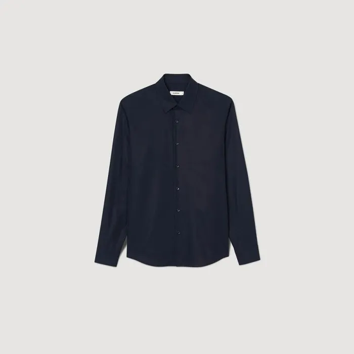 Shirts Men SANDRO Fitted Stretch Cotton Shirt Navy Blue