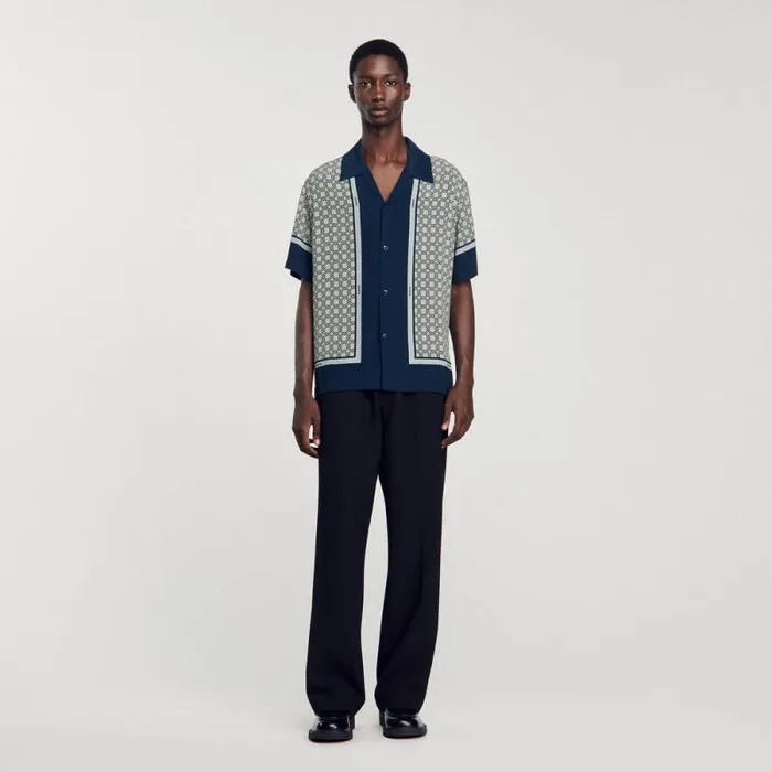 Shirts Men SANDRO Shortsleeved Patterned Shirt Dark Blue