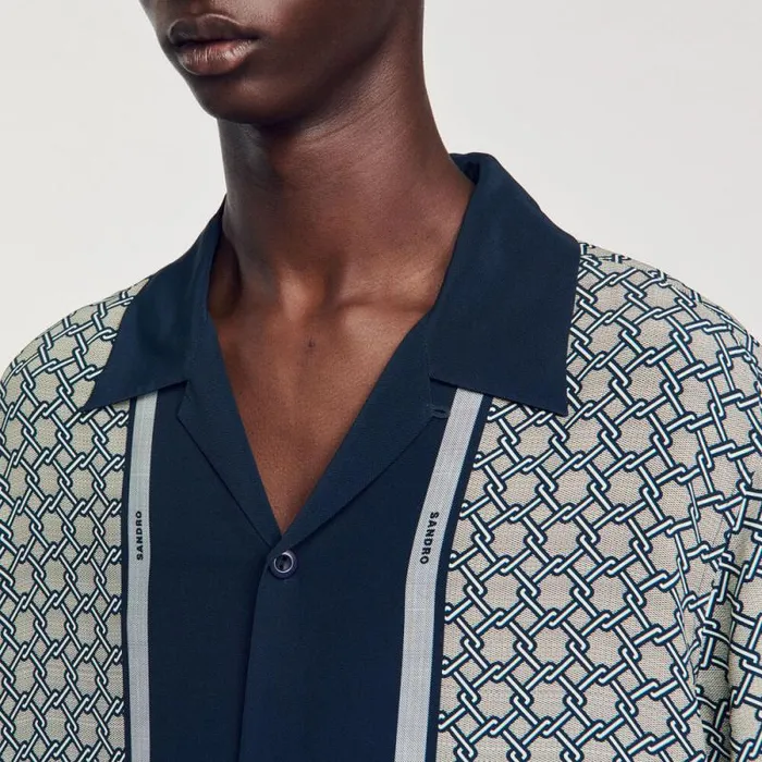 Shirts Men SANDRO Shortsleeved Patterned Shirt Dark Blue