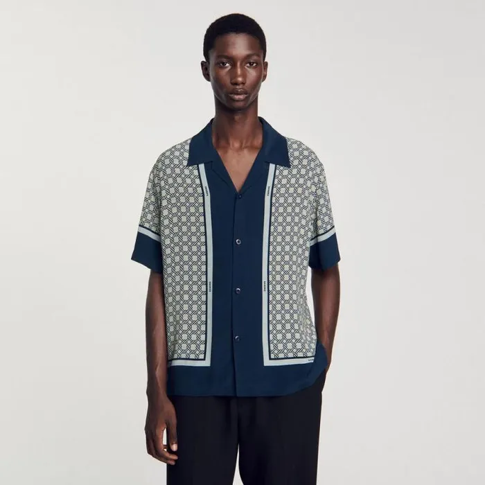 Shirts Men SANDRO Shortsleeved Patterned Shirt Dark Blue