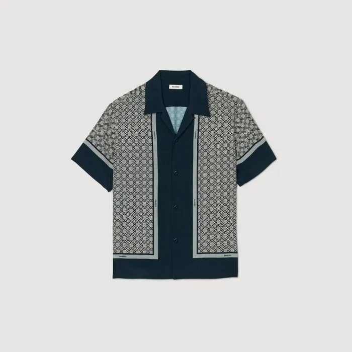 Shirts Men SANDRO Shortsleeved Patterned Shirt Dark Blue