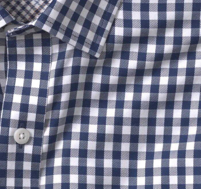 Shirts NonIron Dress Shirt Navy Twill Gingham Johnston and Murphy Men