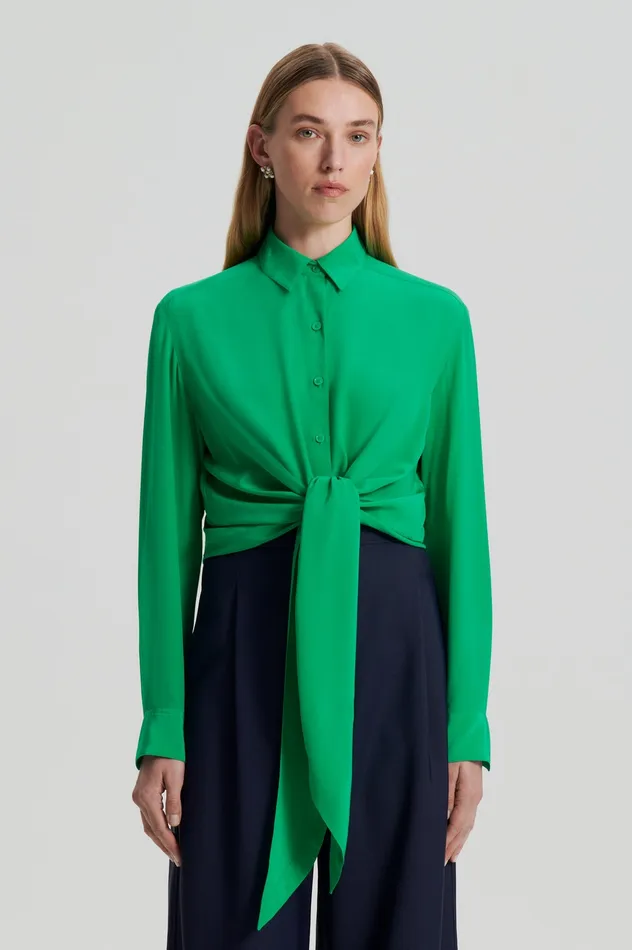 Shirts Scanlan Theodore Women SILK TIE FRONT SHIRT EMERALD Shirts Scanlan Theodore Women SILK TIE FRONT SHIRT EMERALD