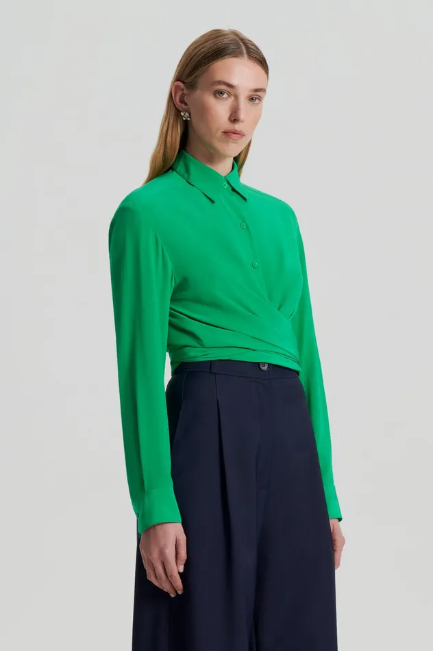 Shirts Scanlan Theodore Women SILK TIE FRONT SHIRT EMERALD Shirts Scanlan Theodore Women SILK TIE FRONT SHIRT EMERALD