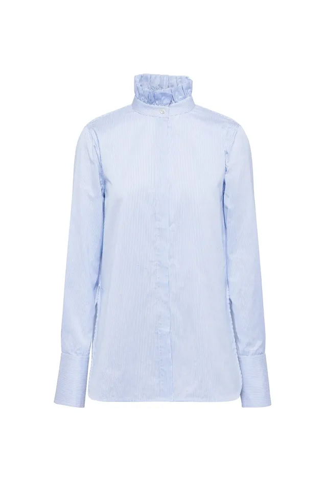 Shirts Scanlan Theodore Women STRIPE RUFFLE SHIRT BLUE