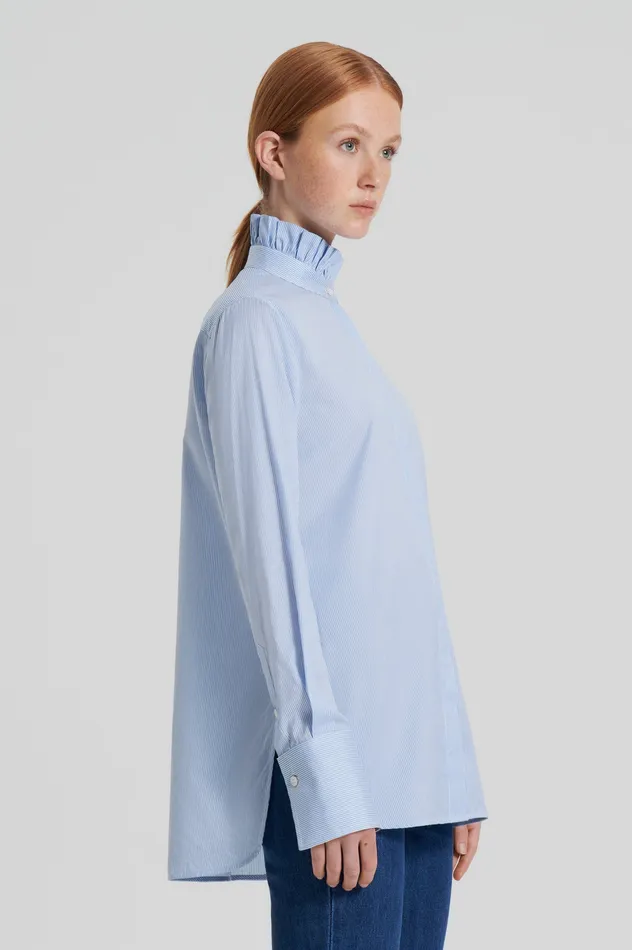Shirts Scanlan Theodore Women STRIPE RUFFLE SHIRT BLUE Shirts Scanlan Theodore Women STRIPE RUFFLE SHIRT BLUE