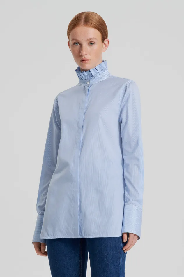 Shirts Scanlan Theodore Women STRIPE RUFFLE SHIRT BLUE Shirts Scanlan Theodore Women STRIPE RUFFLE SHIRT BLUE