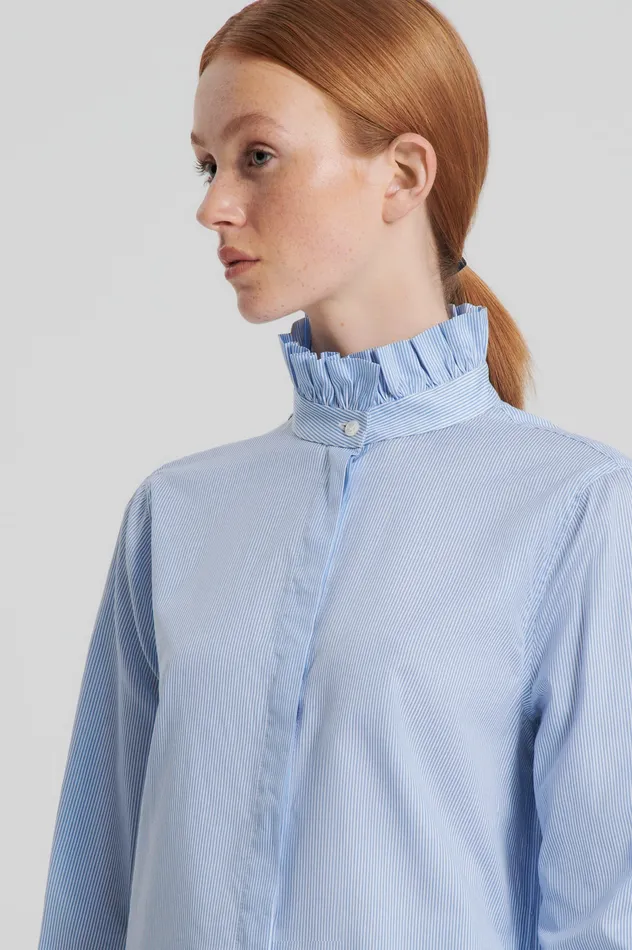 Shirts Scanlan Theodore Women STRIPE RUFFLE SHIRT BLUE Shirts Scanlan Theodore Women STRIPE RUFFLE SHIRT BLUE