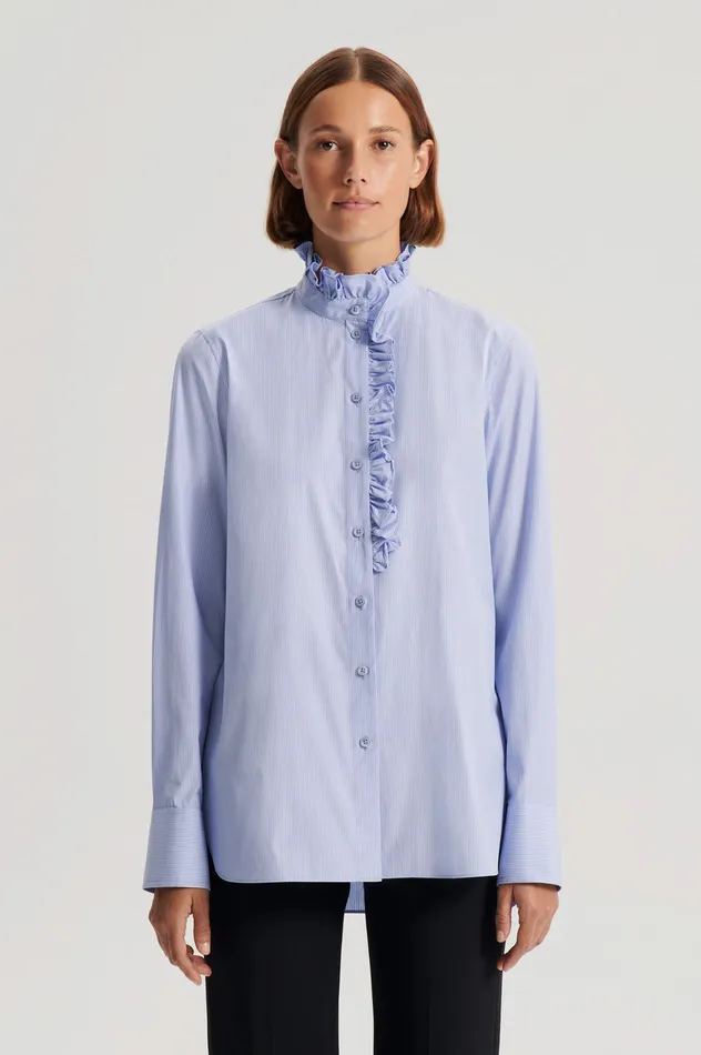 Shirts Scanlan Theodore Women STRIPE RUFFLE TRIM SHIRT PALEBLUE Shirts Scanlan Theodore Women STRIPE RUFFLE TRIM SHIRT PALEBLUE