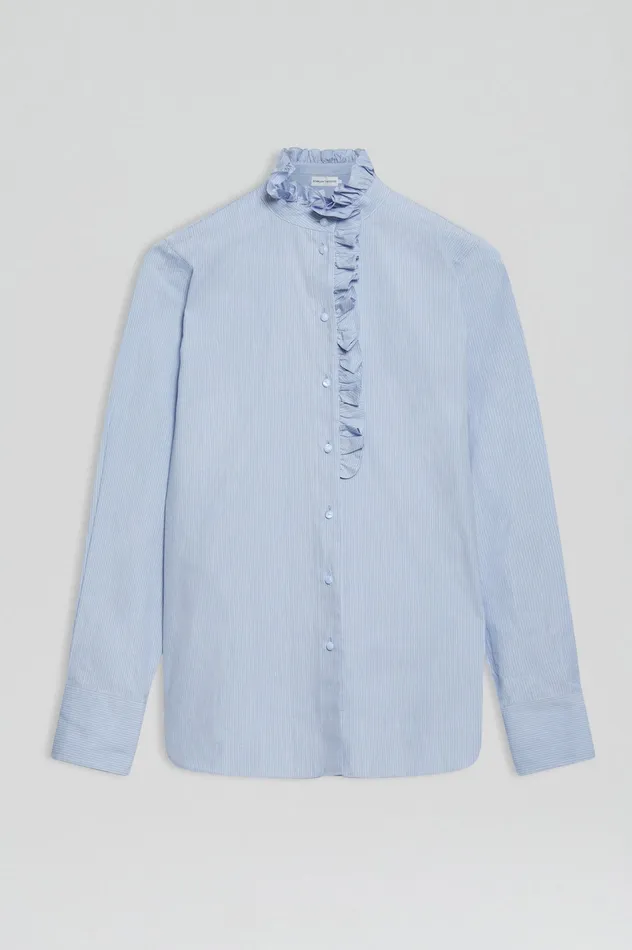 Shirts Scanlan Theodore Women STRIPE RUFFLE TRIM SHIRT PALEBLUE Shirts Scanlan Theodore Women STRIPE RUFFLE TRIM SHIRT PALEBLUE