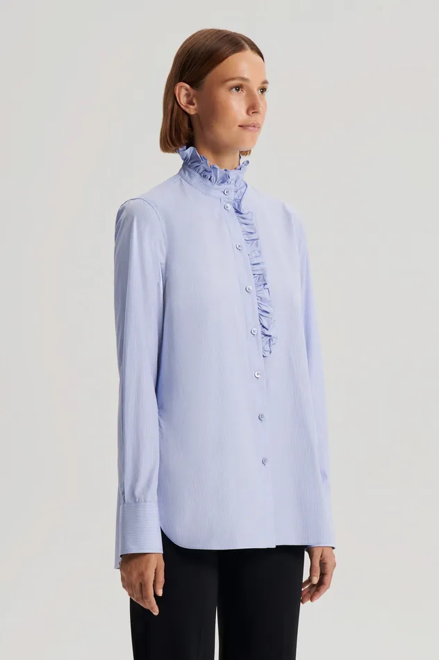Shirts Scanlan Theodore Women STRIPE RUFFLE TRIM SHIRT PALEBLUE Shirts Scanlan Theodore Women STRIPE RUFFLE TRIM SHIRT PALEBLUE