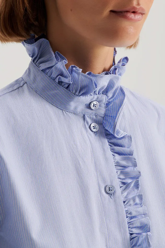 Shirts Scanlan Theodore Women STRIPE RUFFLE TRIM SHIRT PALEBLUE Shirts Scanlan Theodore Women STRIPE RUFFLE TRIM SHIRT PALEBLUE