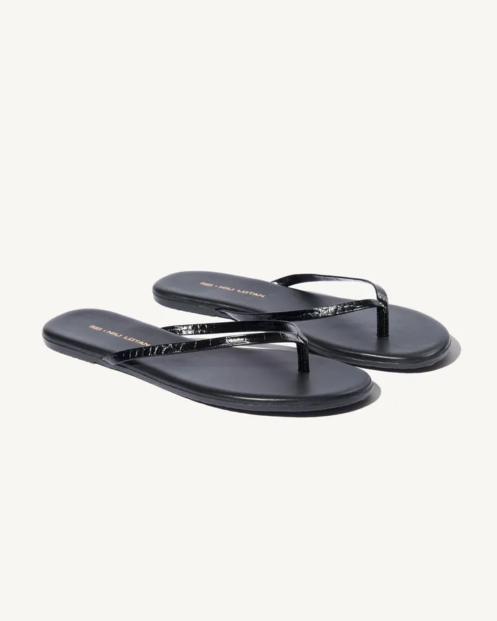 Shoes Women NL X TKEES LEATHER FLIP FLOP Black Nili Lotan