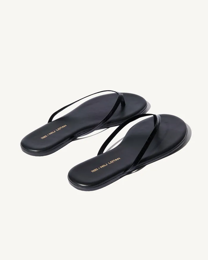 Shoes Women NL X TKEES LEATHER FLIP FLOP Black Nili Lotan