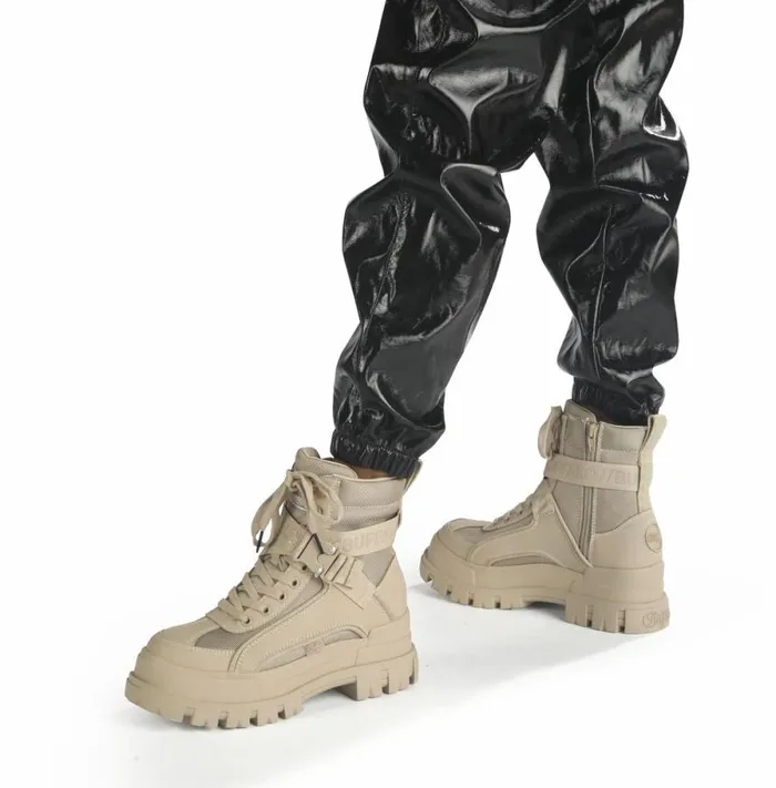Shop Vegan Shoes BUFFALO Aspha Com1 Laceup Mid Beige