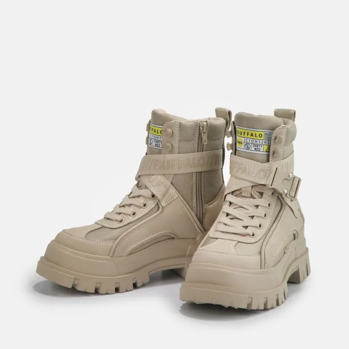 Shop Vegan Shoes BUFFALO Aspha Com1 Laceup Mid Beige