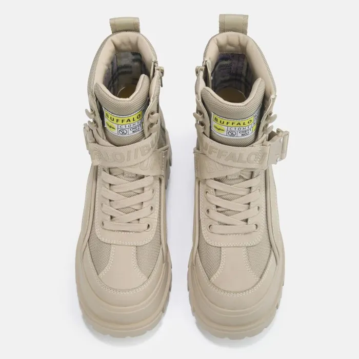 Shop Vegan Shoes BUFFALO Aspha Com1 Laceup Mid Beige