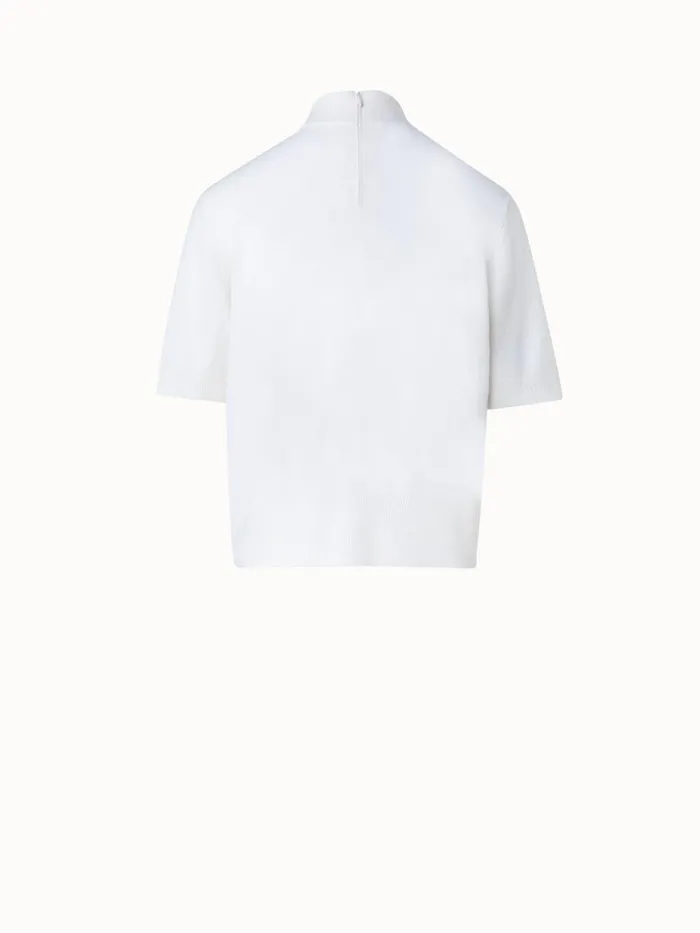 Short Sleeve 100 Cashmere Top With Knot Mockneck Ecru Women Akris Knitwear