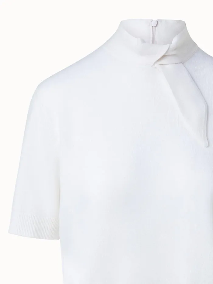 Short Sleeve 100 Cashmere Top With Knot Mockneck Ecru Women Akris Knitwear