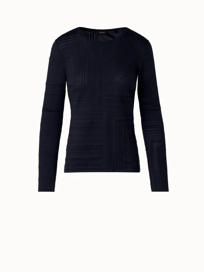 Silk Cotton Sweater With Lizzi039s Lines Ajour Black Women Akris Knitwear