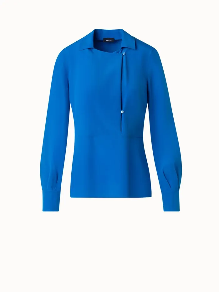 Silk Crpe Blouse With Draping Medium Denim Women Akris Blouses