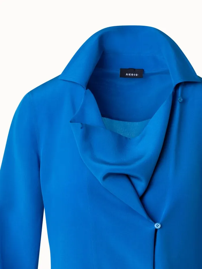 Silk Crpe Blouse With Draping Medium Denim Women Akris Blouses