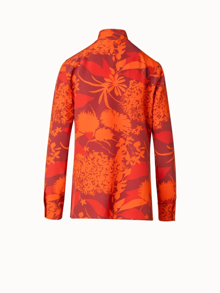 Silk Crpe Tunic Blouse With Abraham Flower Print Ruby Redmulticolor Women Akris Blouses
