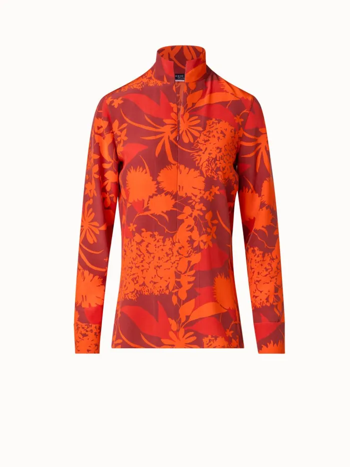 Silk Crpe Tunic Blouse With Abraham Flower Print Ruby Redmulticolor Women Akris Blouses